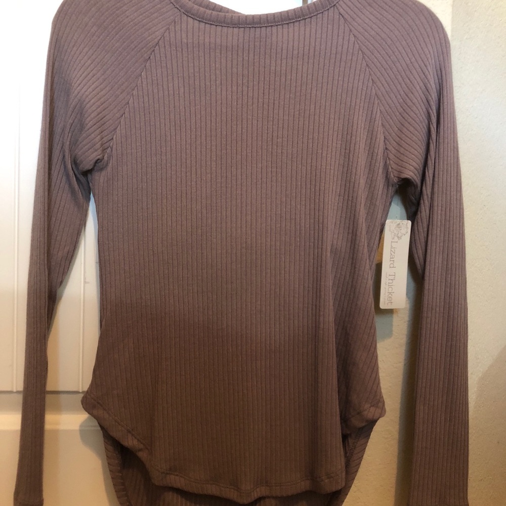 Taupe long-sleeve shirt.